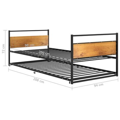 vidaXL Рамка за разтегателно легло, черна, метал, 90x200 см