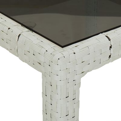vidaXL Градинска маса, бяла, 190x90x75 см, закалено стъкло и полиратан
