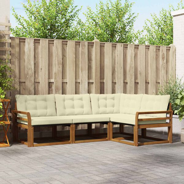 vidaXL Комплект дивани за открито 4 pcs Натурален и Крема