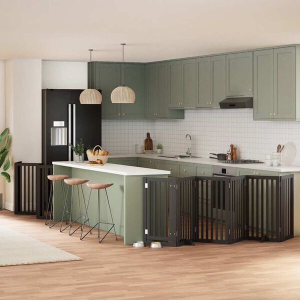 vidaXL Сгъваема преграда за куче с врата 12 панела черна 600 см топола