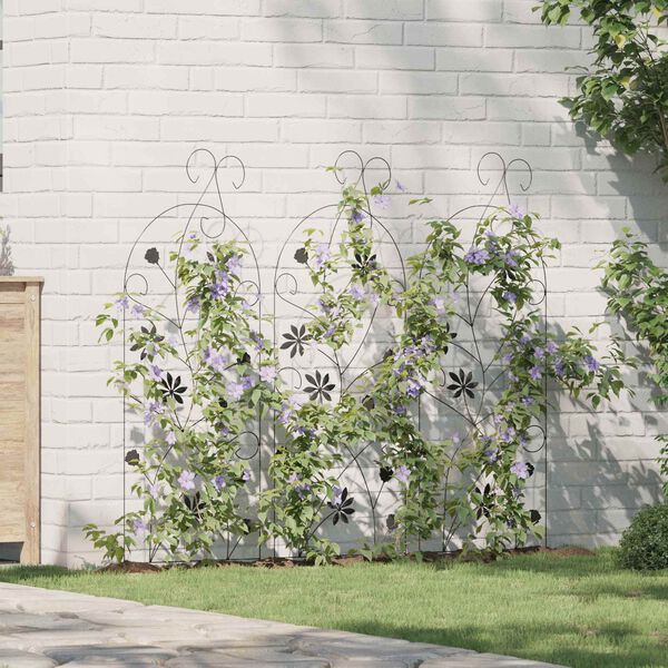 vidaXL Градска ограда с заключване 3 pcs Черно 112 x 39,5 см Стомана