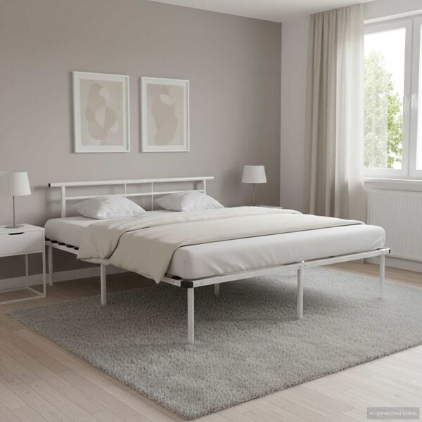 vidaXL Рамка за легло, бяла, метал, 200x200 cм