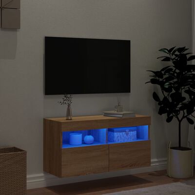 vidaXL Стенен ТВ шкаф с LED осветление, сонома дъб, 80x30x40 см
