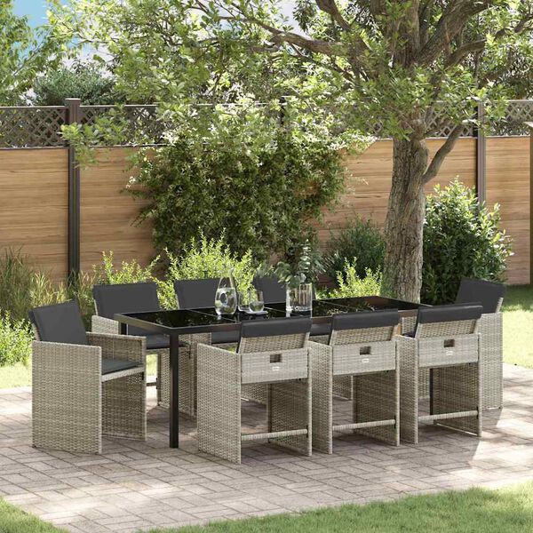 vidaXL Комплект за хранене в градината 9 pcs Светлосиво полиратан