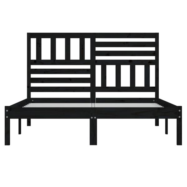 vidaXL Рамка за легло, черна, борово дърво масив, 140х190 см