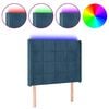 vidaXL LED горна табла за легло, тъмносиня, 93x16x118/128 см, кадифе