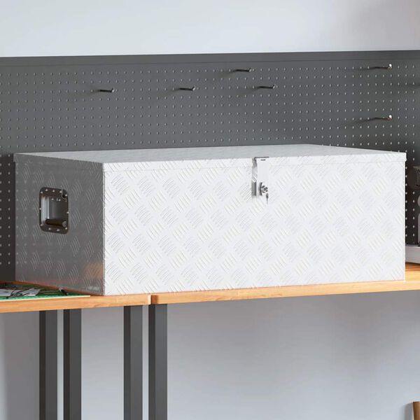 vidaXL Кутия за съхранение, сребриста, 100x55x37 см, алуминий