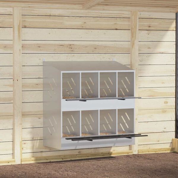 vidaXL Кутия за гнездене на пилета с 8 отделения, галванизиран