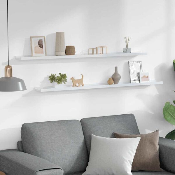 vidaXL Стенни рафтове, 2 бр, бели, 115x9x3 см