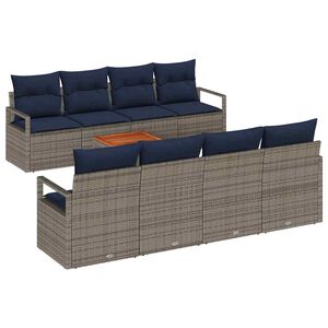vidaXL Градински Софа Комплект с възглавница 9 pcs Сив полиратан