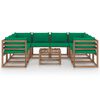 vidaXL Градински лаундж комплект от 9 части със зелени възглавници