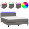vidaXL Боксспринг легло с матрак и LED сиво 140x190 см изкуствена кожа