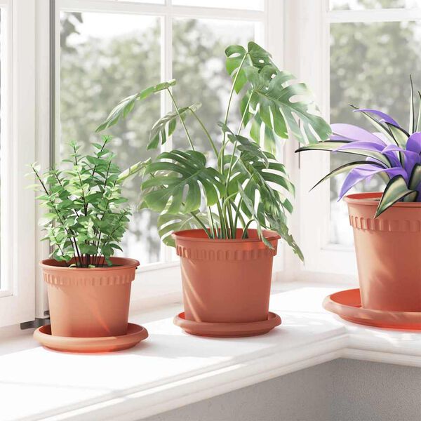 vidaXL Кръгъл поднос за цветя 24 pcs Червено тухла &Oslash; 14 x 2 см