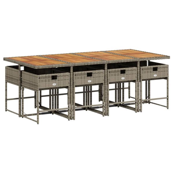 vidaXL Градински трапезен комплект 9 части с възглавници сив полиратан