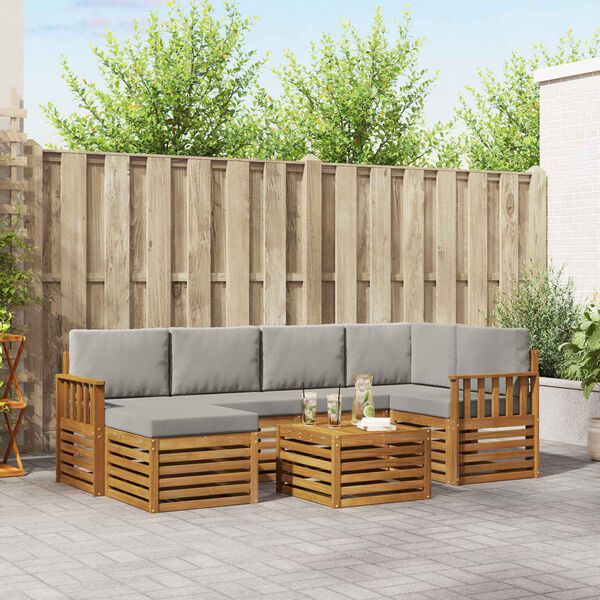 vidaXL Комплект секционен диван 7 pcs Естествено и светло сиво