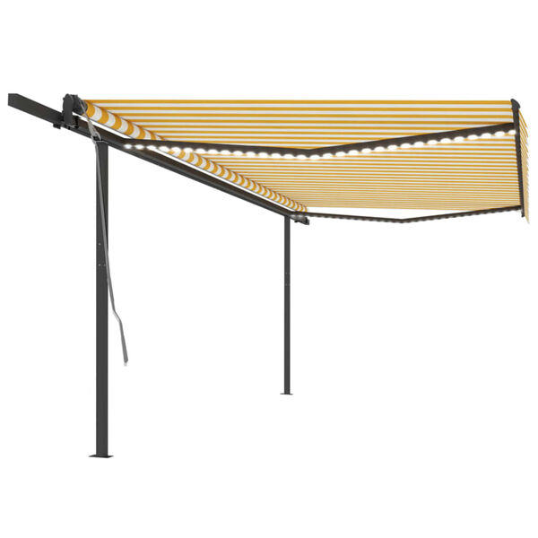 vidaXL Автоматична тента с LED и сензор за вятър 5x3 м жълто и бяло