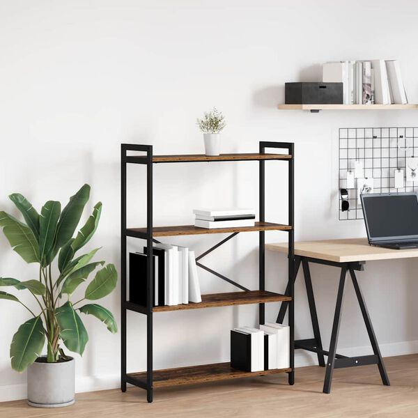 vidaXL Рафт за книги Старо дърво 80 x 30 x 120 см Инженерно дърво