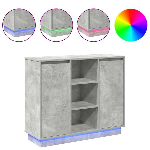 vidaXL LED конзолна маса с рафт с врата Циментено сиво 90 х 32 х 75 см