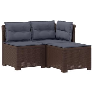 vidaXL Пейка за градина с Cushions във вид на ратан 3-местен ПП Кафяво