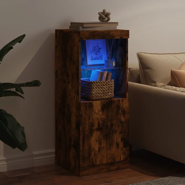 vidaXL Сайдборд с LED светлини, oпушен дъб, 41x37x100 см