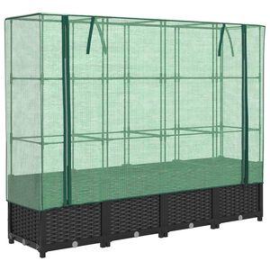 vidaXL Повдигнато легло с покривало за оранжерия, ратанова имитация, 160x40x138 см