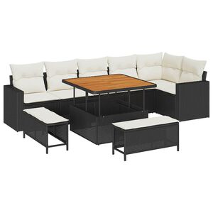 vidaXL Градински Софа Комплект 9 pcs Черно полиратан