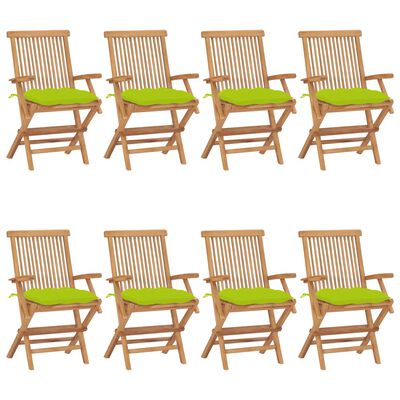 vidaXL Градински столове с яркозелени възглавници 8 бр тик масив