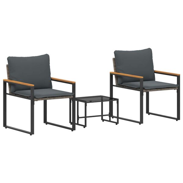 vidaXL Комплекти мебели с възглавница 3 pcs Сив и тъмен сив Ратан