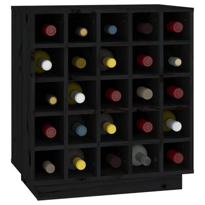 vidaXL Шкаф за вино, черен, 55,5x34x61 см, борово дърво масив