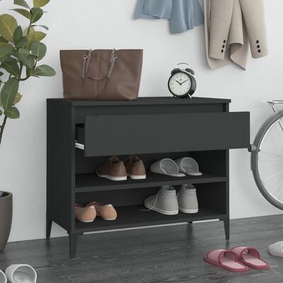 vidaXL Шкаф за обувки, черен, 70x36x60 см, инженерно дърво