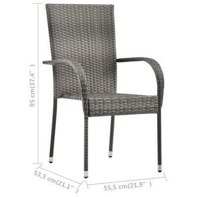vidaXL Стифиращи външни столове, 6 бр, сиви, полиратан