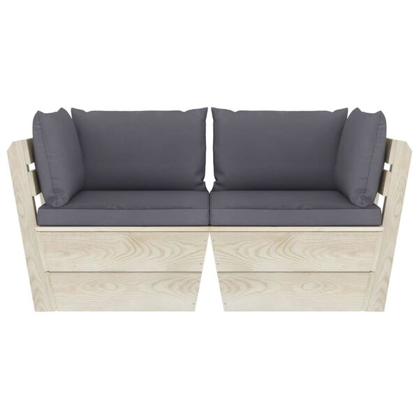 vidaXL Градински 2-местен палетен диван възглавници импрегниран смърч