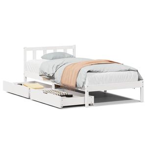 vidaXL Рамка за легло без матрак, бял, 75x190 см, борово дърво масив