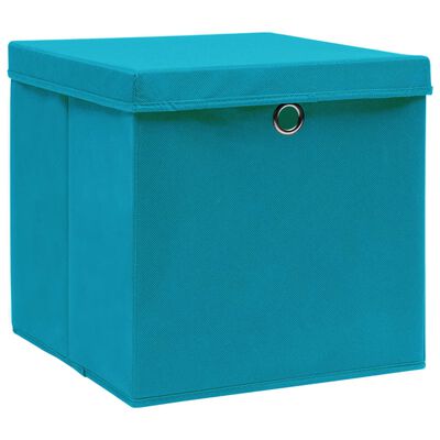 vidaXL Кутии за съхранение с капаци 4 бр бебешко сини 32x32x32 см плат
