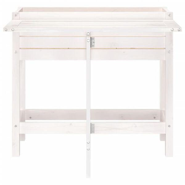 vidaXL Градинска кашпа със сгъваем плот, бяла, масивен бор