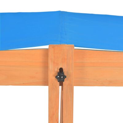 vidaXL Пясъчник с регулируем покрив, чамова дървесина, син, UV50