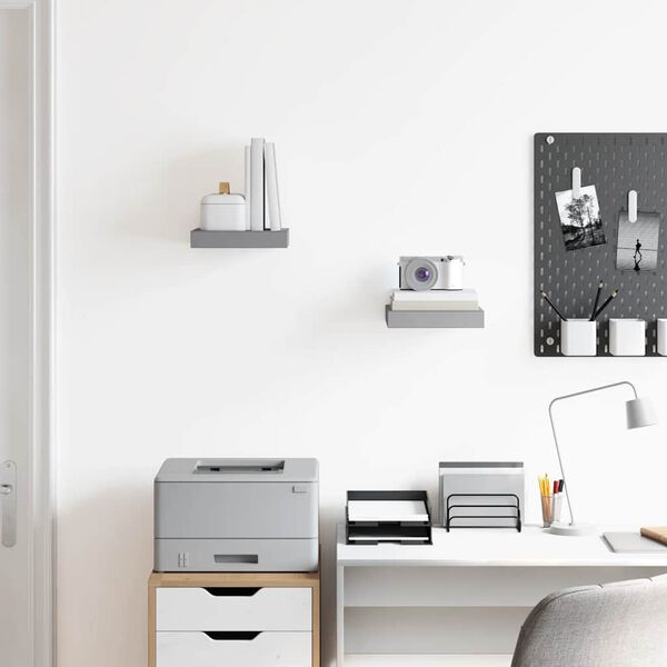 vidaXL Окачени стенни рафтове, 2 бр, сиви, 23x23,5x3,8 см, МДФ