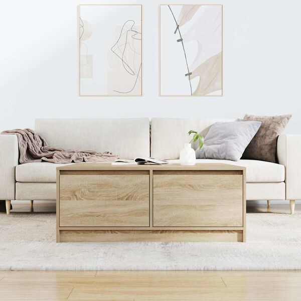 vidaXL Масичка за кафе с чекмеджета сонома дъб 100x100x40 см