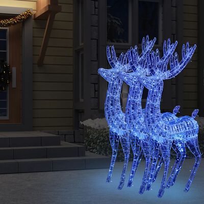 vidaXL XXL Акрилни коледни елени, 250 LED, 3 бр, 180 см, сини