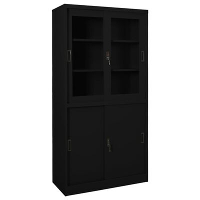 vidaXL Офис шкаф с плъзгаща се врата, черен, 90x40x180 см, стомана