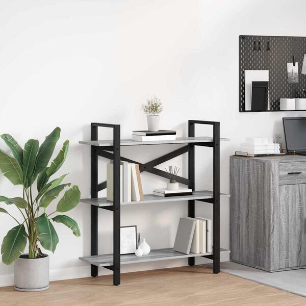 vidaXL Рафт за книги Сив Сонома 100 x 33,5 x 102 см Инженерно дърво