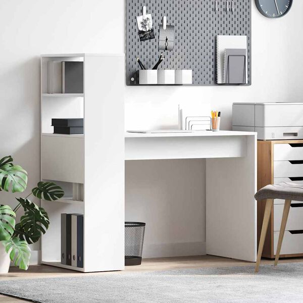 vidaXL Бюро с рафт Бяло 113 x 54 x 120 см Инженерно дърво