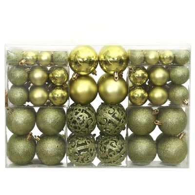 vidaXL Коледни топки, 100 бр, светлозелени, 3 / 4 / 6 см