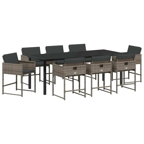 vidaXL Комплект за хранене в градината 9 pcs Сив полиратан