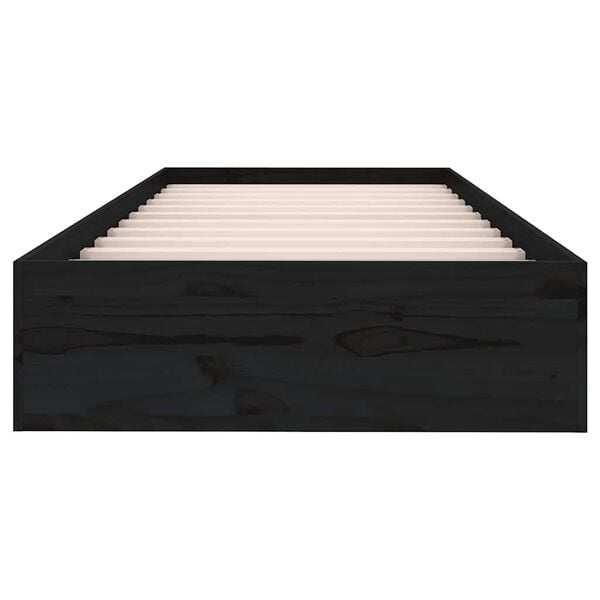 vidaXL Рамка за легло черна масивно дърво 75x190 см Small Single
