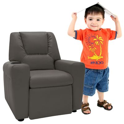 vidaXL Детско наклоняемо кресло, изкуствена кожа, антрацит сиво