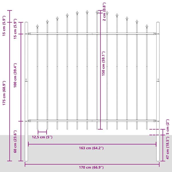 vidaXL Градинска ограда Woerden с връх тип копие, стомана, 170x150 см, черна