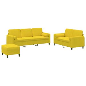 vidaXL Комплект дивани от 3 части с възглавници, жълт, кадифе