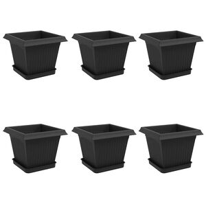 vidaXL Саксии за растения 6 pcs Черно 20 x 20 x 16 см Пластмаса