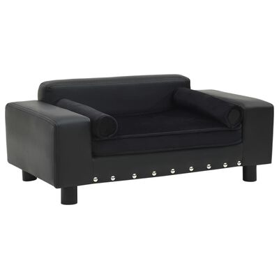 vidaXL Кучешки диван, черен, 81x43x31 см, плюш и изкуствена кожа